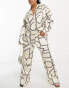 4th & Reckless Plus satin button front shirt co-ord in cream print