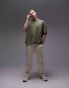 Фото #4 товара Topman extreme oversized fit washed t-shirt with raw sleeve and hem in washed khaki