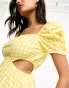 Фото #6 товара Monki balloon sleeve cut out mini dress in yellow gingham