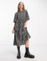 Vila flutter sleeve midi dress in mono animal print