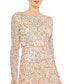 Women's Embellished Illusion High Neck Long Sleeve A Line Gown