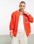 Фото #1 товара ASOS DESIGN oversized jersey jacket in red with varsity badge and tipping