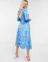 Liquorish midi dress with long sleeves in blue floral print