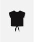 ფოტო #3 პროდუქტის Girl Organic Cotton T-Shirt With Knot Black - Child