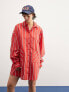 Фото #5 товара ASOS DESIGN oversized shirt dress with dropped pockets in red stripe