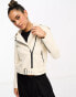 Mango faux leather biker jacket in beige 4XL - фото #3