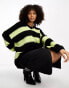 AllSaints Lou oversized v-neck jumper in black and green stripe exclusive to ASOS Черный/Зеленый, S - EU 34-36 - фото #1