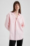 Фото #16 товара Oversize Fit Yakası Bağcık Detaylı Uzun Kollu Gömlek %100 Pamuk Bluz