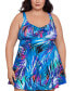 Фото #1 товара Plus Size Abstract-Print Bow-Front Swim Dress, Created for Macy's