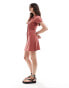 ASOS DESIGN collared mini column tea dress with button front and cap sleeve in dark red