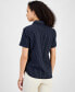 Фото #2 товара Women's Striped Linen-Blend Short-Sleeve Button-Front Shirt
