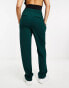 Vila stretch wide leg trousers with pin tuck front in dark green