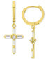 ფოტო #1 პროდუქტის Cubic Zirconia Round & Baguette Cross Dangle Hoop Drop Earrings in 14K Gold