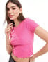 Фото #1 товара ONLY cropped lettuce edge t-shirt in bright pink