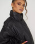 Aria Cove cropped wet look padded coat with detachable sleeves in black