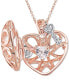 ფოტო #4 პროდუქტის White Topaz Heart Lock & Key 18" Pendant Necklace in Sterling Silver & 18k Rose Gold-Plate