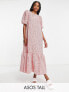 Фото #1 товара ASOS DESIGN Tall volume maxi smock dress in red mixed gingham