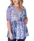 ფოტო #1 პროდუქტის Print Elbow Sleeve V Neck Henley Tunic Top