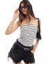 Miss Selfridge bandeau top in black and white stripe