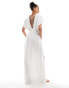 Фото #2 товара ASOS DESIGN Tall Faye flutter sleeve maxi beach dress with channelled tie waist in white