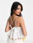 Topshop contrast broderie plunge cami in ivory Бежевый, 46 - фото #2