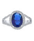 Classic 10CT AAA CZ Brilliant Simulated Royal Blue Sapphire Cut Halo Statement Oval Solitaire Engagement Ring For Women With Split Shank Thin Band