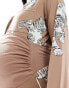 Chelsea Peers Exclusive Maternity poly tiger print button long sleeve top and trouser pyjama set in chocolate brown