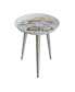Фото #5 товара 20 Inch Artisanal Industrial Round Tray Top Iron Side End Table, Tripod Base, Distressed White, Gold