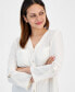 ფოტო #3 პროდუქტის Petite Roll-Tab-Sleeve Button-Front Tunic Shirt