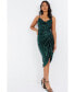 Women's Cowl Strappy Sequin Ruched Midi Dress