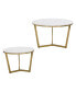 Modern Round Nesting Coffee Table Set 2-Piece White & Marbling Top Gold Base