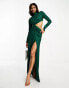 ASOS DESIGN twist waist maxi dress with high neck in green