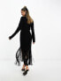 Фото #3 товара & Other Stories knitted midi dress with fringe skirt detail in black