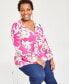 Фото #4 товара Plus Size Printed Studded Blouson-Sleeve Top, Created for Macy's