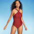 Фото #1 товара Women's Ring Crossover Ruched Full Coverage One Piece Swimsuit - Kona Sol Red S