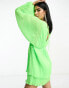 Фото #3 товара ASOS DESIGN micro pleated batwing trapeze mini dress in neon green