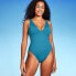 Фото #2 товара Women's Shaping Plunge High Leg One Piece Swimsuit - Shade & Shore Teal Blue S