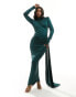 Фото #2 товара VL The Label maxi ruched high neck dress in dark green