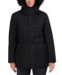 ფოტო #1 პროდუქტის Women's Belted Faux-Fur-Trim Hooded Puffer Coat