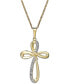 ფოტო #1 პროდუქტის Diamond Cross Pendant Necklace in 18k Gold over Sterling Silver (1/10 ct. t.w.)