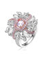 Sterling Silver White Gold and Rose Gold Plated Morganite Cushion with Pink and Clear Cubic Zirconia Cluster Ring