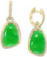 ფოტო #1 პროდუქტის EFFY® Dyed Green Jade (17x12mm) & Diamond (3/8 ct. t.w.) Drop Earrings in 14k Gold