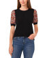 Фото #1 товара Women's Floral Mixed Media Short Sleeve Knit Top