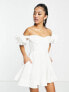 Фото #1 товара Bardot ruffle sleeve corset mini dress in white