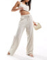 Фото #1 товара Miss Selfridge linen blend pull on wide leg trouser in natural slub