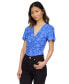 Women's Printed Ruched Flutter-Sleeve Top