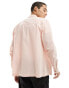 ASOS DESIGN linen blend revere collar overshirt with double pockets in light pink