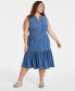 Фото #1 товара Trendy Plus Size Denim Tiered Midi Dress, Created for Macy's