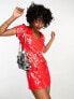 Фото #2 товара ASOS DESIGN all over feather embellished mini dress in red