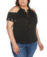 ფოტო #3 პროდუქტის Black Label Plus Size Cold-Shoulder Grommet Trim Knit Top